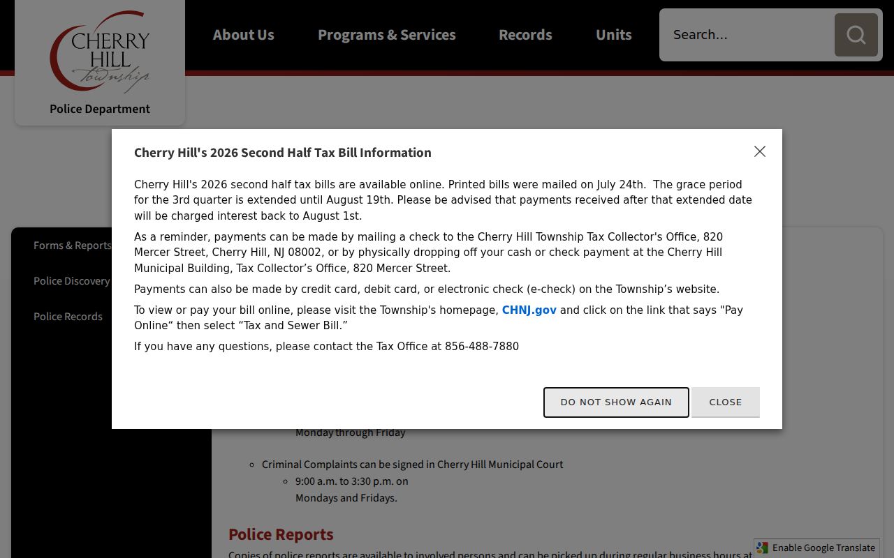 Cherry Hill Police Records channel for Camden County arrest reports