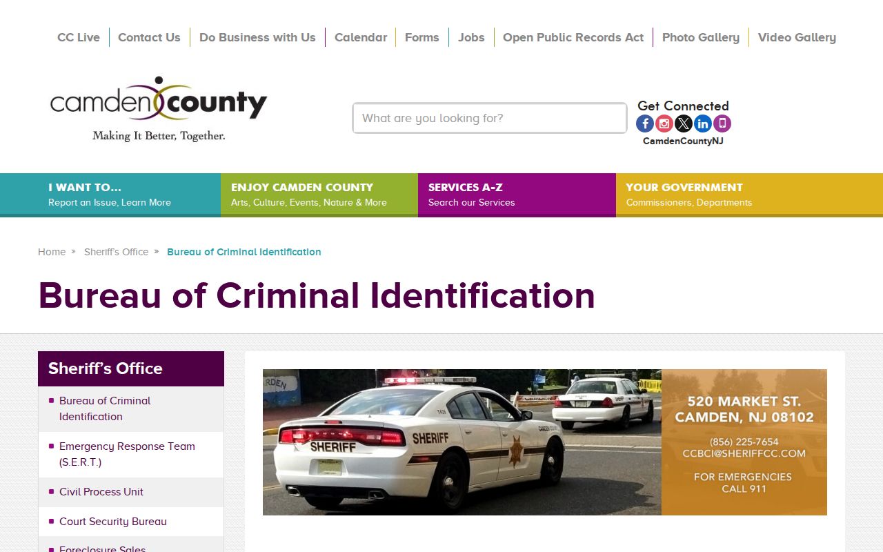 Camden County criminal history Bureau of Criminal Identification records page
