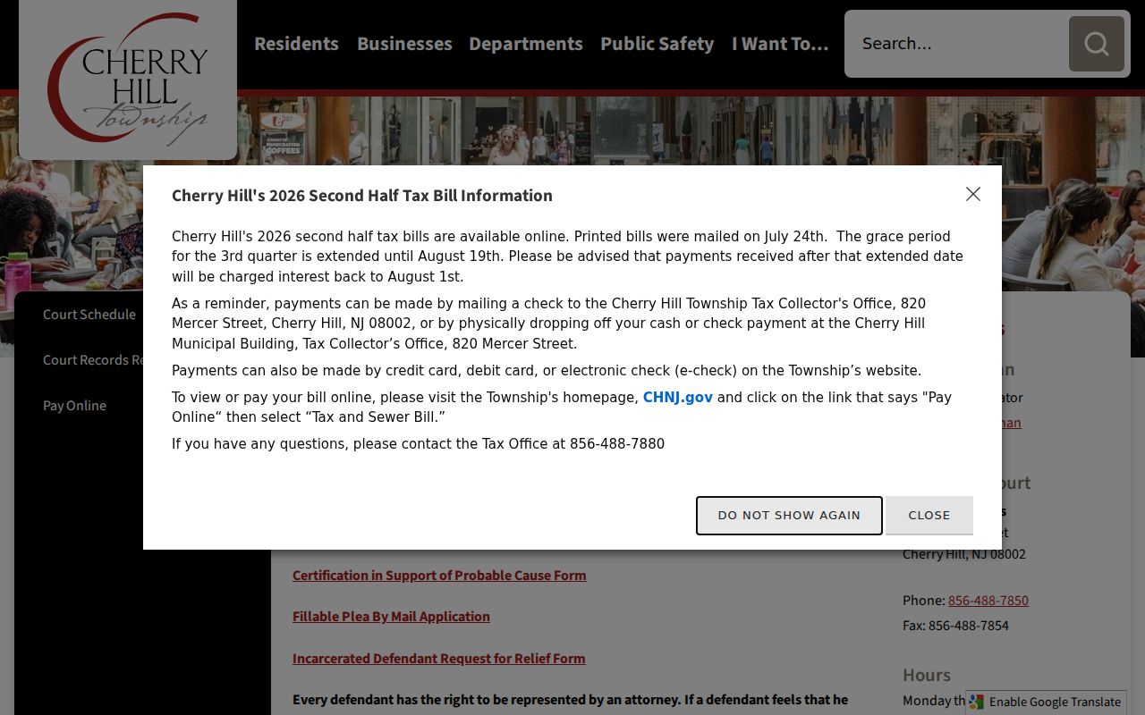 Cherry Hill Camden County municipal criminal case records page