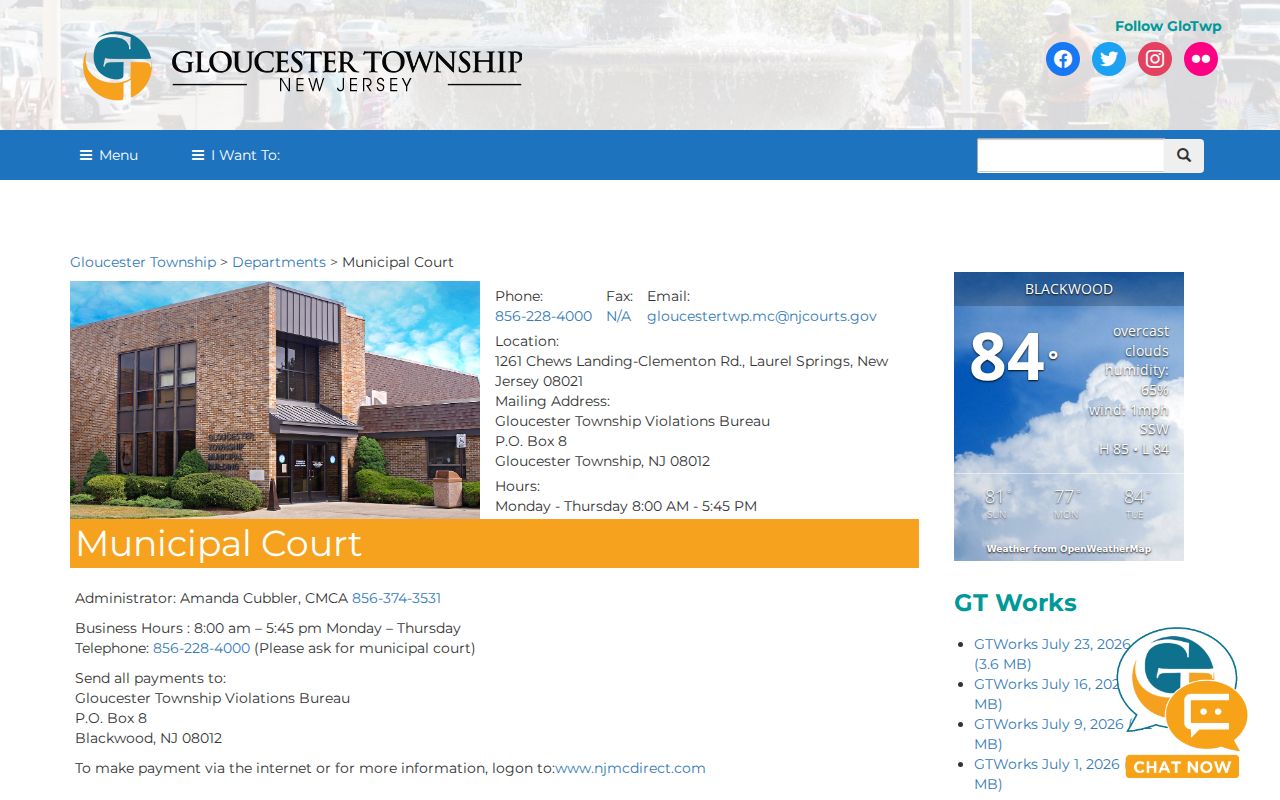 Gloucester Township Camden County criminal court case contact page