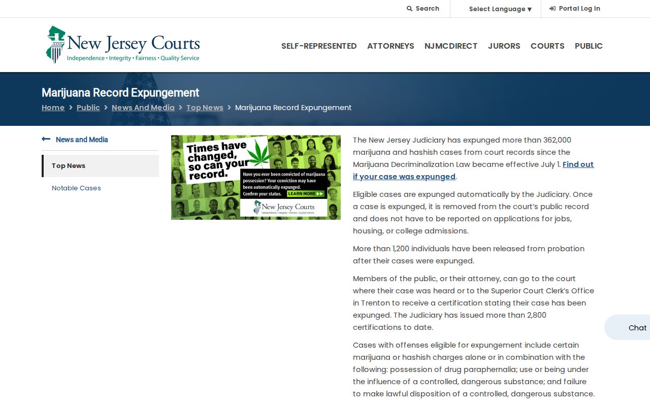 Camden County criminal court case automatic marijuana expungement information